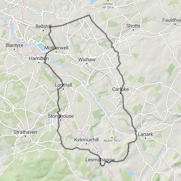 Map miniature of "Holytown Loop" cycling inspiration in West Central Scotland, United Kingdom. Generated by Tarmacs.app cycling route planner