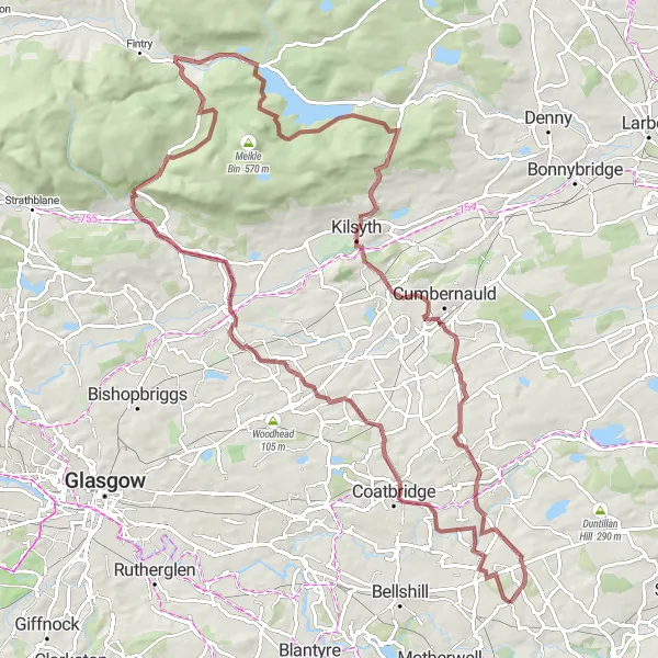 Map miniature of "The Gravel Adventure" cycling inspiration in West Central Scotland, United Kingdom. Generated by Tarmacs.app cycling route planner