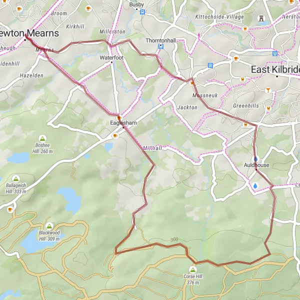 Map miniature of "The Auldhouse Gravel Adventure" cycling inspiration in West Central Scotland, United Kingdom. Generated by Tarmacs.app cycling route planner