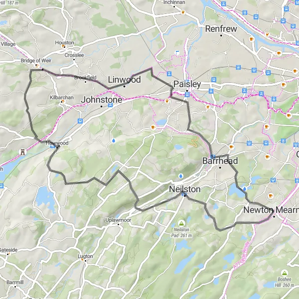 Map miniature of "The Craigie Tour" cycling inspiration in West Central Scotland, United Kingdom. Generated by Tarmacs.app cycling route planner