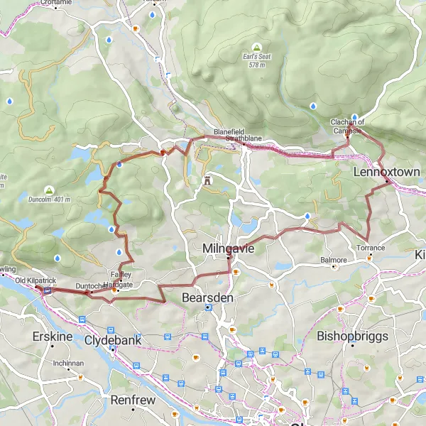 Map miniature of "Strathblane Explorer" cycling inspiration in West Central Scotland, United Kingdom. Generated by Tarmacs.app cycling route planner