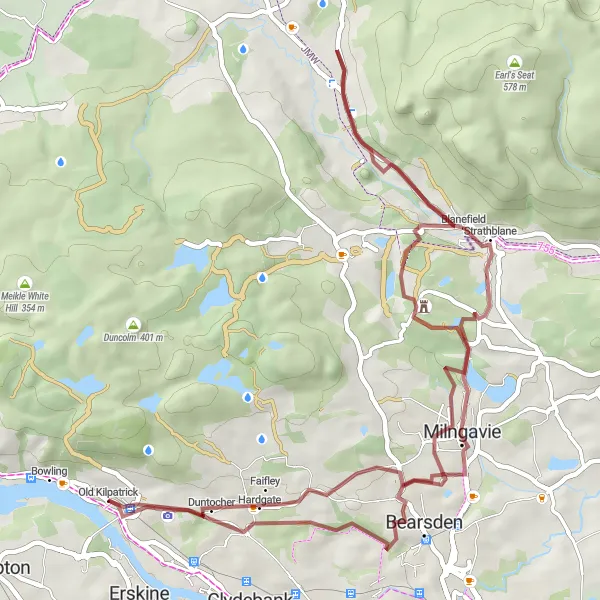 Map miniature of "West Highland Gravel Ride - Old Kilpatrick to Duntocher" cycling inspiration in West Central Scotland, United Kingdom. Generated by Tarmacs.app cycling route planner