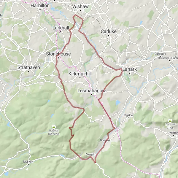 Map miniature of "The Douglas Gravel Ride" cycling inspiration in West Central Scotland, United Kingdom. Generated by Tarmacs.app cycling route planner