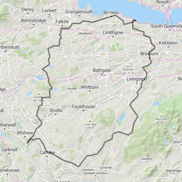 Map miniature of "The Calm Hills Escape" cycling inspiration in West Central Scotland, United Kingdom. Generated by Tarmacs.app cycling route planner