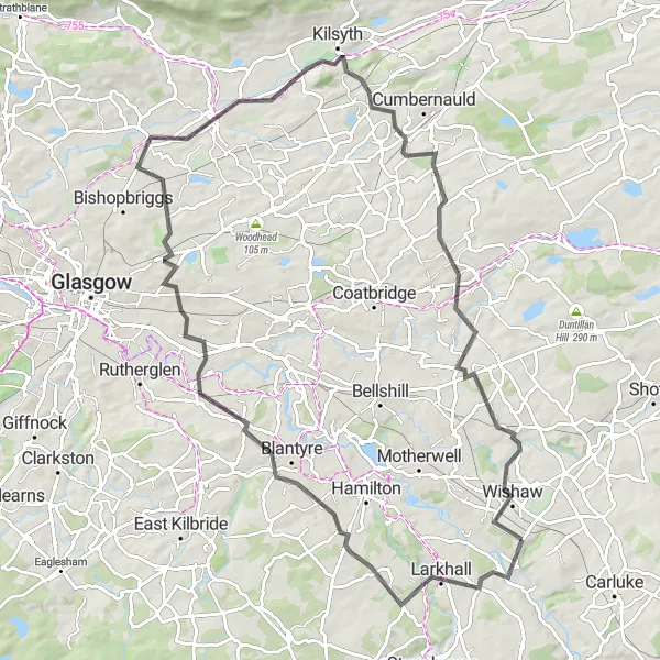 Map miniature of "Quarter and Robroyston Loop" cycling inspiration in West Central Scotland, United Kingdom. Generated by Tarmacs.app cycling route planner