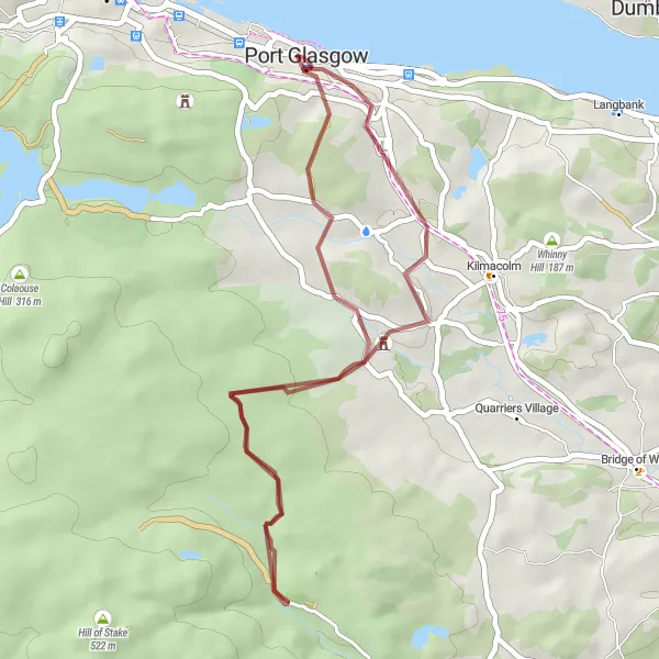 Map miniature of "The Todholes and Castle Loop" cycling inspiration in West Central Scotland, United Kingdom. Generated by Tarmacs.app cycling route planner