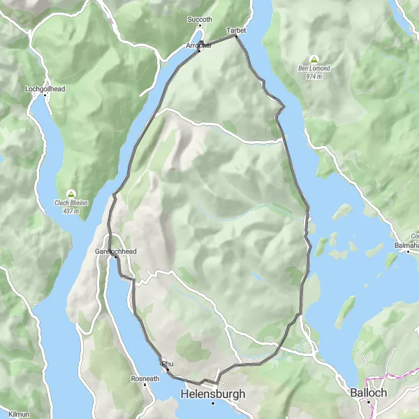 Map miniature of "Rhu Loop" cycling inspiration in West Central Scotland, United Kingdom. Generated by Tarmacs.app cycling route planner