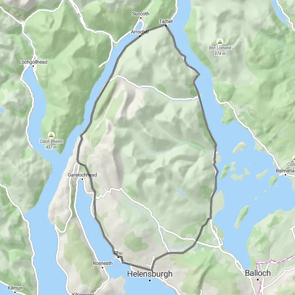 Map miniature of "The Whistlefield Loop" cycling inspiration in West Central Scotland, United Kingdom. Generated by Tarmacs.app cycling route planner