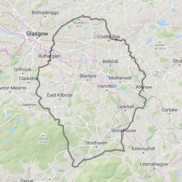 Map miniature of "Stepps to The Tur" cycling inspiration in West Central Scotland, United Kingdom. Generated by Tarmacs.app cycling route planner