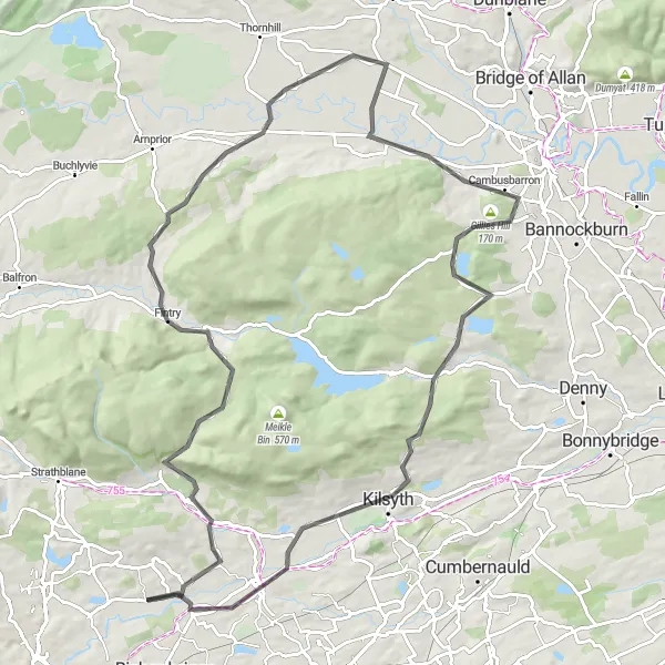 Map miniature of "Gallow Hill Circular Road Route" cycling inspiration in West Central Scotland, United Kingdom. Generated by Tarmacs.app cycling route planner