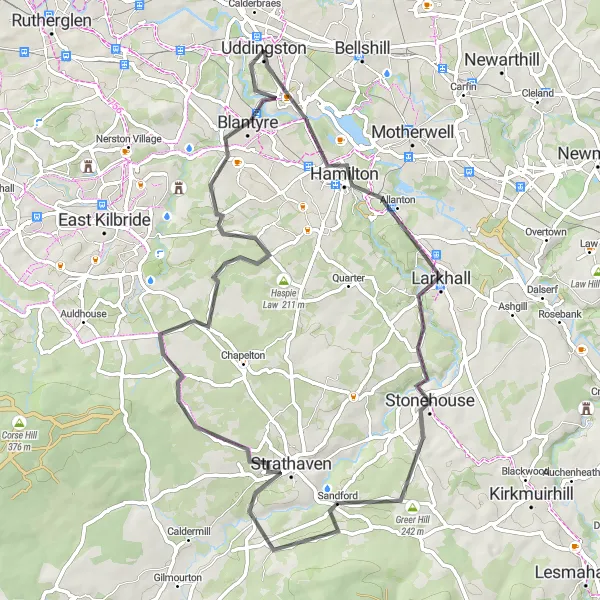 Map miniature of "The Countryside Delight" cycling inspiration in West Central Scotland, United Kingdom. Generated by Tarmacs.app cycling route planner