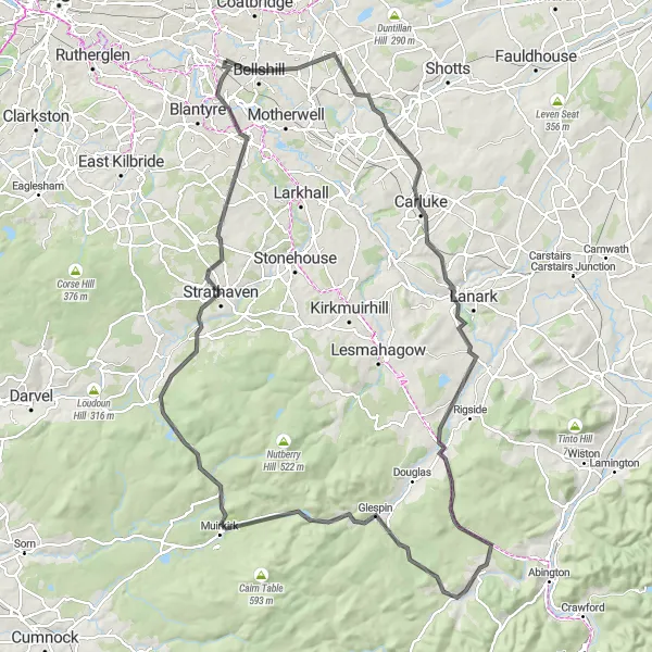 Map miniature of "The Big Loop" cycling inspiration in West Central Scotland, United Kingdom. Generated by Tarmacs.app cycling route planner