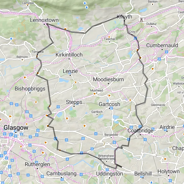 Map miniature of "Countryside Retreat" cycling inspiration in West Central Scotland, United Kingdom. Generated by Tarmacs.app cycling route planner