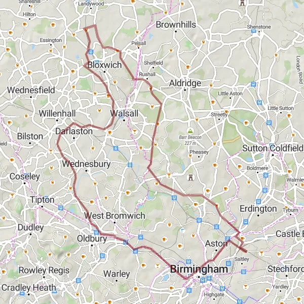 Map miniature of "Gravel Adventure through Aston" cycling inspiration in West Midlands, United Kingdom. Generated by Tarmacs.app cycling route planner