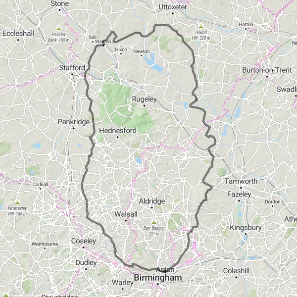 Map miniature of "Aston Circular Road Ride" cycling inspiration in West Midlands, United Kingdom. Generated by Tarmacs.app cycling route planner