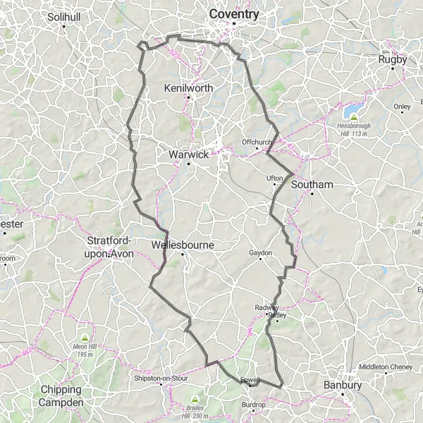 Map miniature of "Rolling Hills and Picturesque Villages" cycling inspiration in West Midlands, United Kingdom. Generated by Tarmacs.app cycling route planner