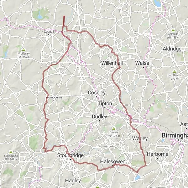 Map miniature of "Stourbridge Adventure" cycling inspiration in West Midlands, United Kingdom. Generated by Tarmacs.app cycling route planner
