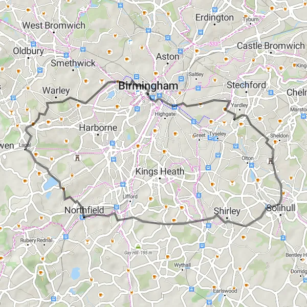 Map miniature of "Warley Hill Loop" cycling inspiration in West Midlands, United Kingdom. Generated by Tarmacs.app cycling route planner
