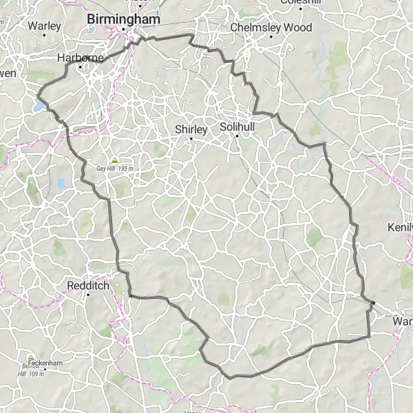 Map miniature of "Edgbaston to West Heath" cycling inspiration in West Midlands, United Kingdom. Generated by Tarmacs.app cycling route planner