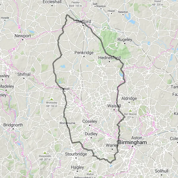 Map miniature of "Kingswinford Circuit" cycling inspiration in West Midlands, United Kingdom. Generated by Tarmacs.app cycling route planner