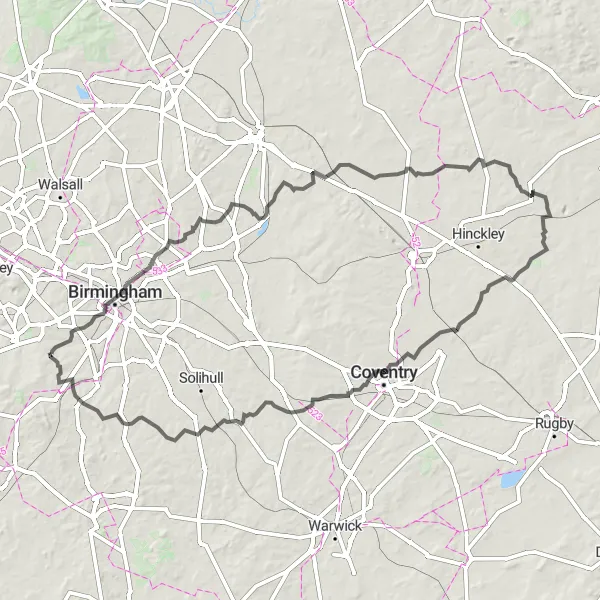 Map miniature of "Gravelly Hill Epic" cycling inspiration in West Midlands, United Kingdom. Generated by Tarmacs.app cycling route planner