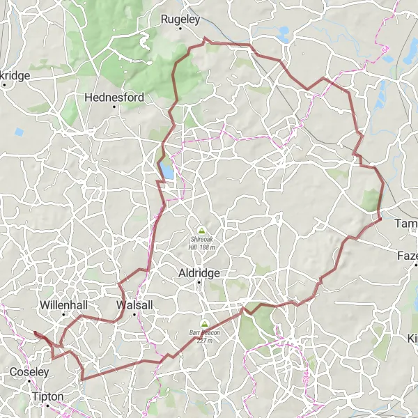 Map miniature of "The Gravel Adventure" cycling inspiration in West Midlands, United Kingdom. Generated by Tarmacs.app cycling route planner