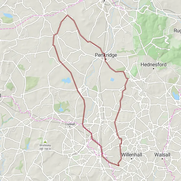 Map miniature of "Wolverhampton Gravel Delight" cycling inspiration in West Midlands, United Kingdom. Generated by Tarmacs.app cycling route planner