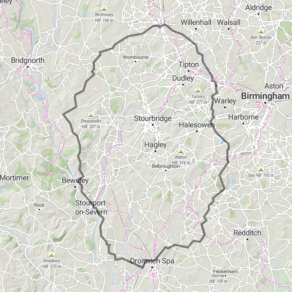Map miniature of "Road cycling adventure in the West Midlands" cycling inspiration in West Midlands, United Kingdom. Generated by Tarmacs.app cycling route planner