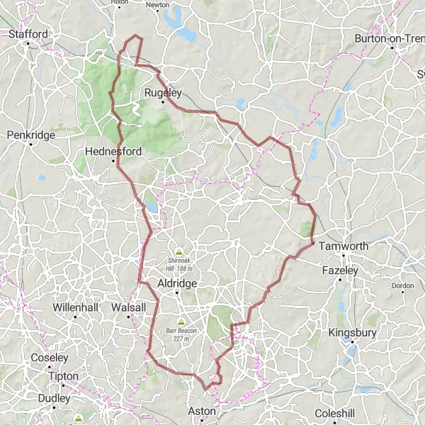 Map miniature of "Scenic Gravel Trail Along River Tame" cycling inspiration in West Midlands, United Kingdom. Generated by Tarmacs.app cycling route planner