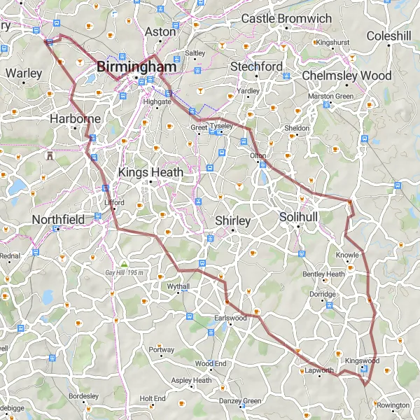 Map miniature of "The Gravel Exploration" cycling inspiration in West Midlands, United Kingdom. Generated by Tarmacs.app cycling route planner