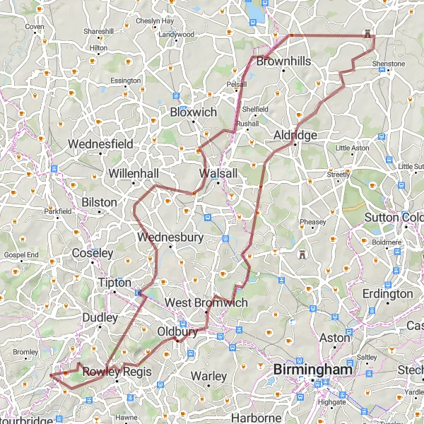 Map miniature of "Gravel Adventure" cycling inspiration in West Midlands, United Kingdom. Generated by Tarmacs.app cycling route planner