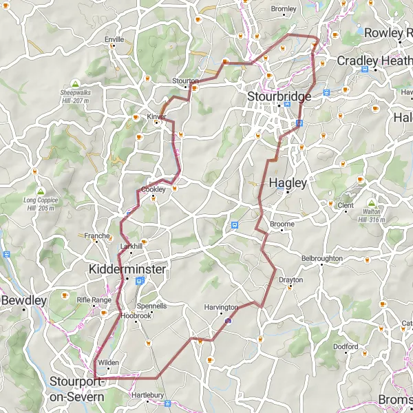 Map miniature of "Hidden Trails of Wolverhampton" cycling inspiration in West Midlands, United Kingdom. Generated by Tarmacs.app cycling route planner