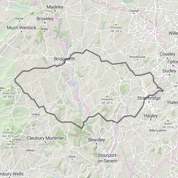 Map miniature of "Climbing Odyssey in West Midlands" cycling inspiration in West Midlands, United Kingdom. Generated by Tarmacs.app cycling route planner