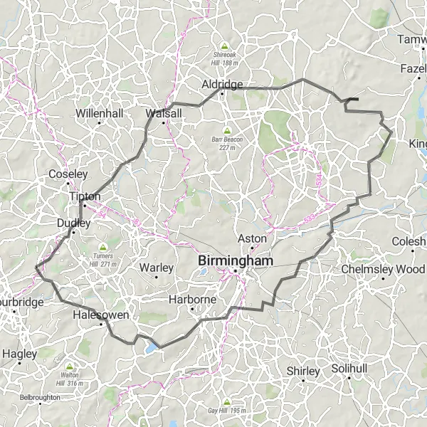 Map miniature of "Historical Tour of the West Midlands by Road" cycling inspiration in West Midlands, United Kingdom. Generated by Tarmacs.app cycling route planner