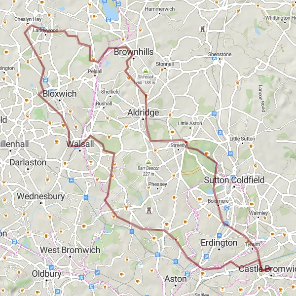 Map miniature of "Riverside Gravel Loop" cycling inspiration in West Midlands, United Kingdom. Generated by Tarmacs.app cycling route planner