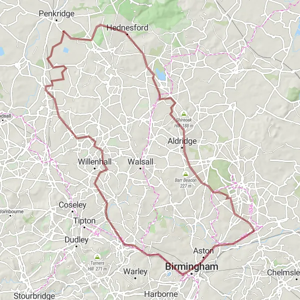 Map miniature of "Hidden Trails" cycling inspiration in West Midlands, United Kingdom. Generated by Tarmacs.app cycling route planner
