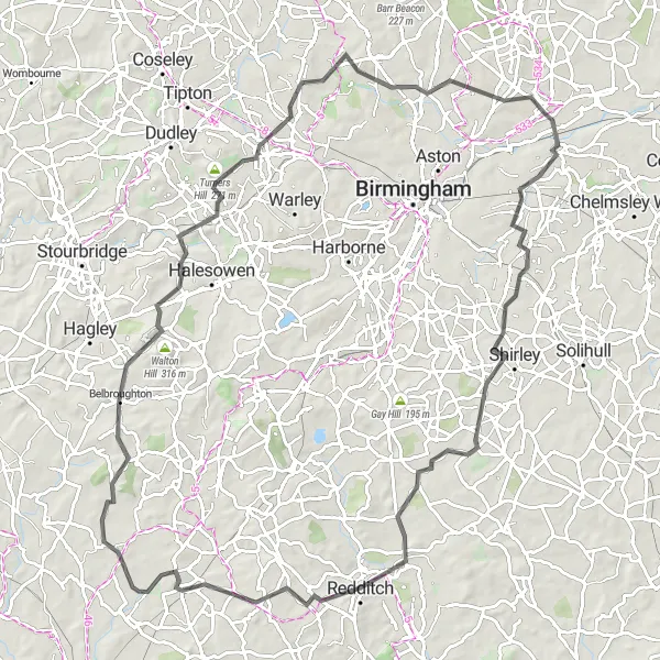 Map miniature of "West Midlands Road Challenge" cycling inspiration in West Midlands, United Kingdom. Generated by Tarmacs.app cycling route planner