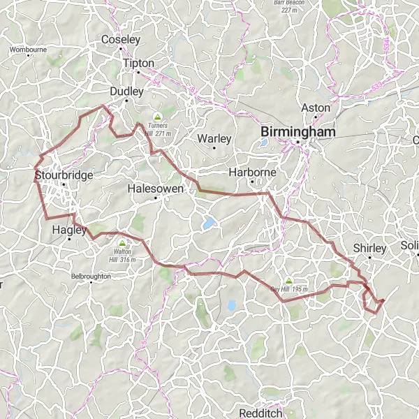 Map miniature of "Wythall and Beyond Gravel Ride" cycling inspiration in West Midlands, United Kingdom. Generated by Tarmacs.app cycling route planner