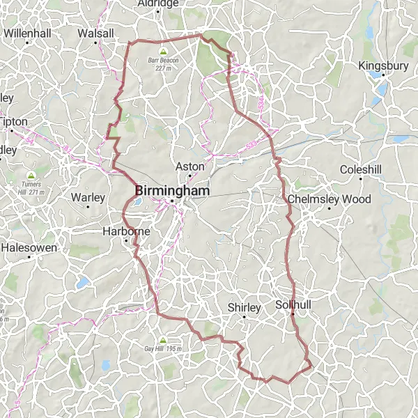 Map miniature of "The Lifford Adventure" cycling inspiration in West Midlands, United Kingdom. Generated by Tarmacs.app cycling route planner
