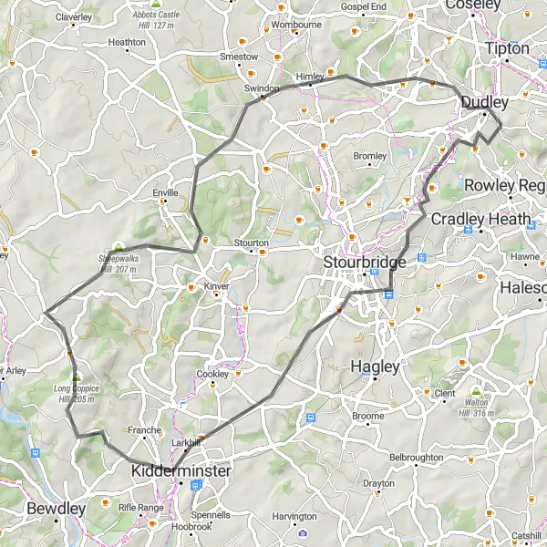 Map miniature of "The Black Country Circuit" cycling inspiration in West Midlands, United Kingdom. Generated by Tarmacs.app cycling route planner