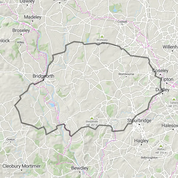 Map miniature of "The Severn Valley Loop" cycling inspiration in West Midlands, United Kingdom. Generated by Tarmacs.app cycling route planner