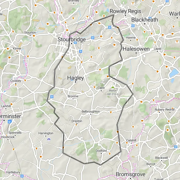 Map miniature of "The Worcestershire Wonder" cycling inspiration in West Midlands, United Kingdom. Generated by Tarmacs.app cycling route planner