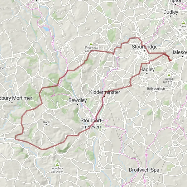 Map miniature of "Gravel Adventure: Kinver Edge and Stourport-on-Severn" cycling inspiration in West Midlands, United Kingdom. Generated by Tarmacs.app cycling route planner