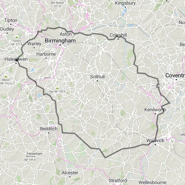Map miniature of "Halesowen Hill Challenge" cycling inspiration in West Midlands, United Kingdom. Generated by Tarmacs.app cycling route planner