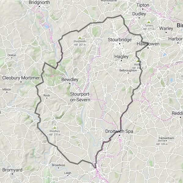 Map miniature of "Road Cycling Adventure" cycling inspiration in West Midlands, United Kingdom. Generated by Tarmacs.app cycling route planner