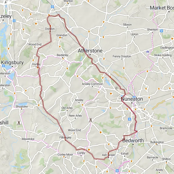 Map miniature of "The Fillongley Delight" cycling inspiration in West Midlands, United Kingdom. Generated by Tarmacs.app cycling route planner