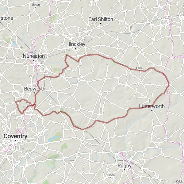 Map miniature of "The Burton Hastings Gravel Loop" cycling inspiration in West Midlands, United Kingdom. Generated by Tarmacs.app cycling route planner