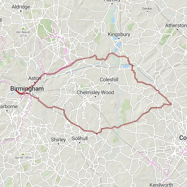 Map miniature of "The Meriden Loop" cycling inspiration in West Midlands, United Kingdom. Generated by Tarmacs.app cycling route planner