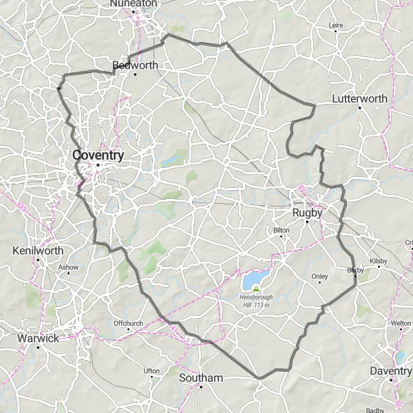 Map miniature of "Keresley to Wolvey Heath Loop" cycling inspiration in West Midlands, United Kingdom. Generated by Tarmacs.app cycling route planner