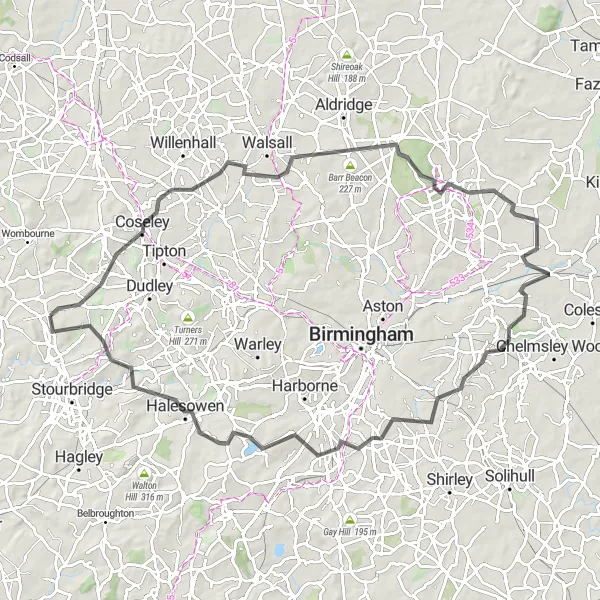 Map miniature of "Kingswinford to Brierley Hill Road Ride" cycling inspiration in West Midlands, United Kingdom. Generated by Tarmacs.app cycling route planner
